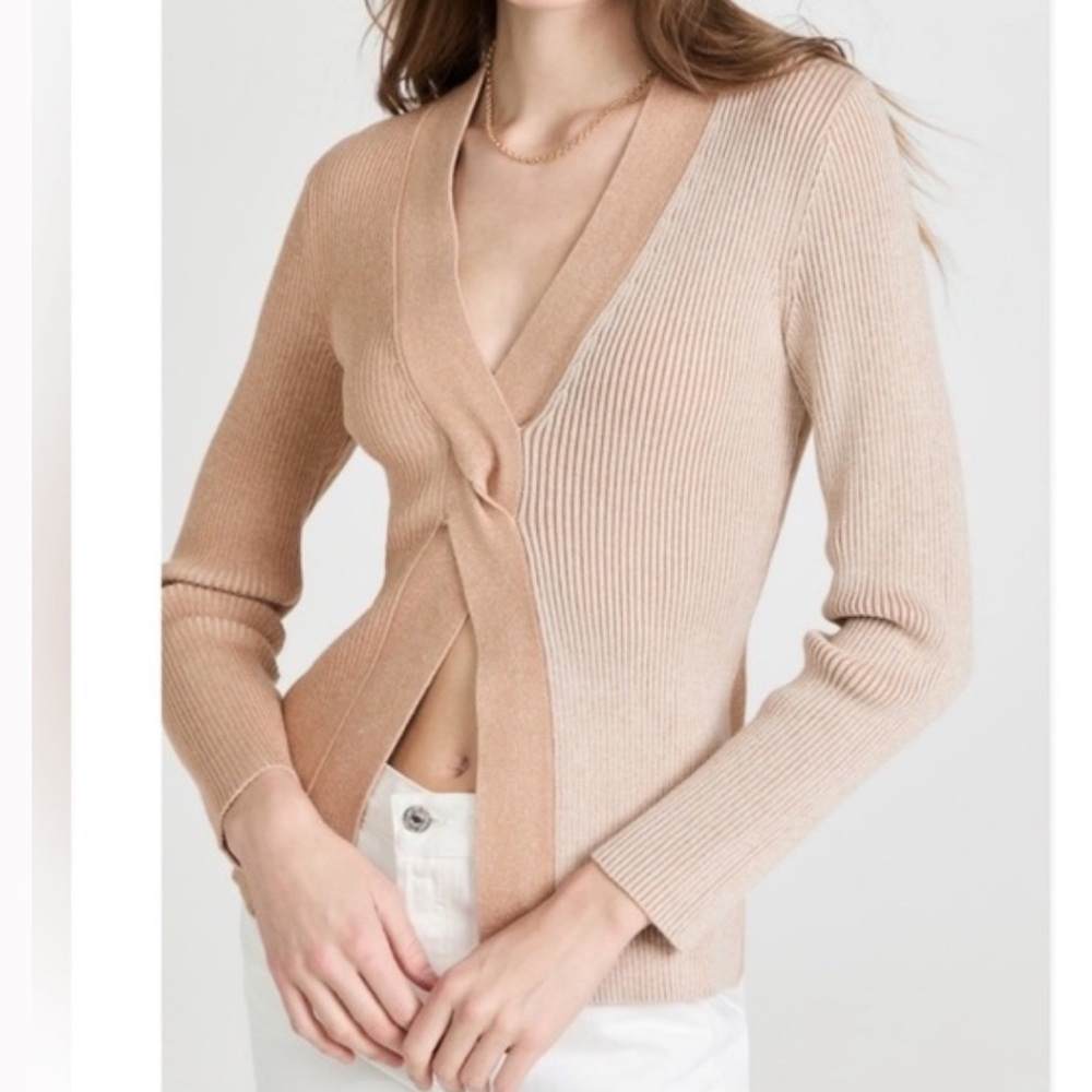 Naadam Twist Front Two Tone Ribbed Sweater- Cotton & Cashmere